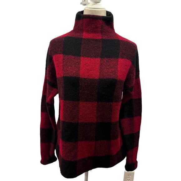 Tahari Mock Neck Long Sleeve Red & Black Plaid Sweater - Size Small - Picture 1 of 6